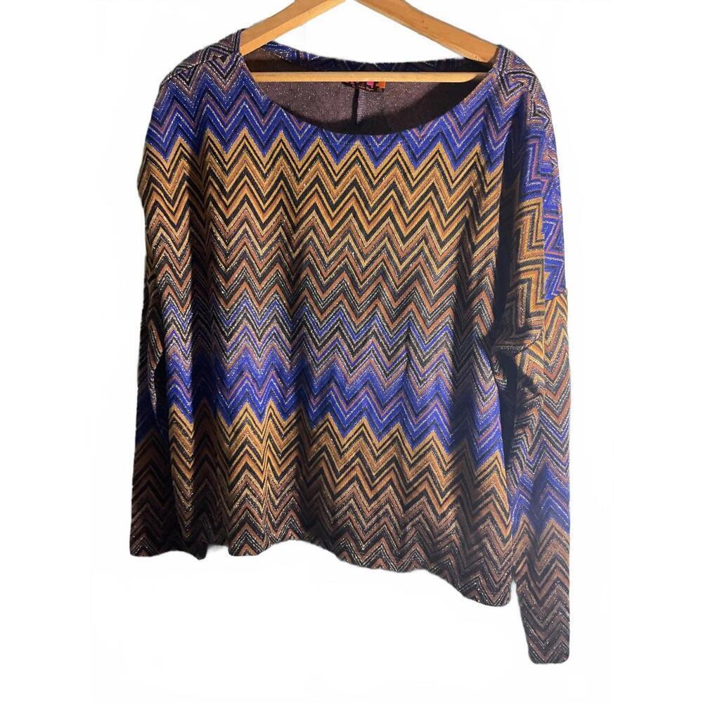 ISLE by Melis Kozan Women's Sweater XL Zigzag Metallic Threads